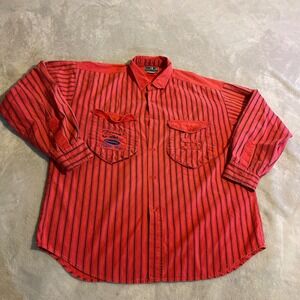 Vintage Bugle Boy Mens Red Black Pinstripe Button Up Shirt Long Sleeve L 90s